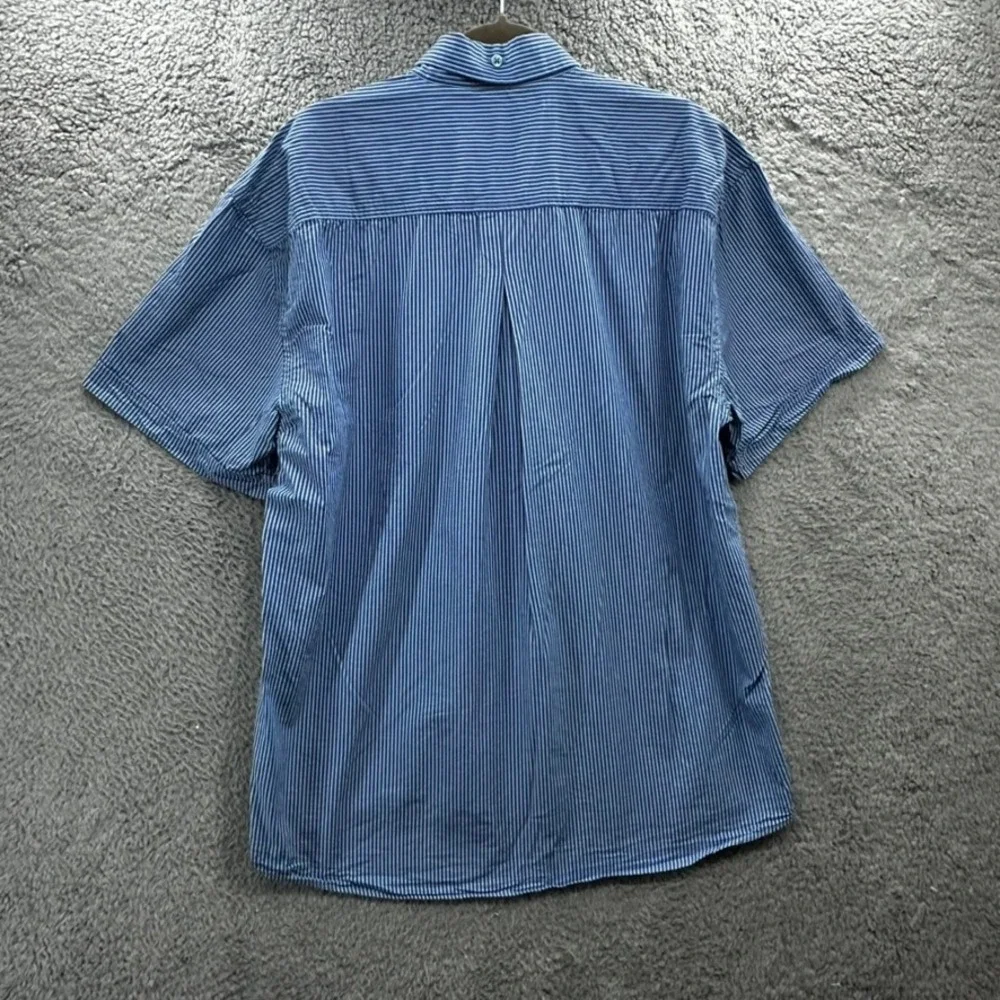Ferrioni Collection Mens XL Blue White Striped Short Sleeve Button Down Shirt